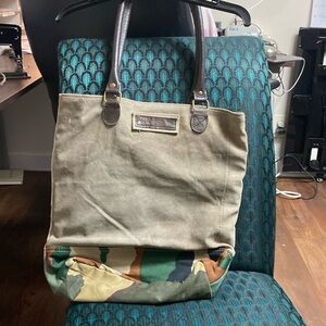 Vintage addition  by distant time / camo/ leather  shoulder  bag.